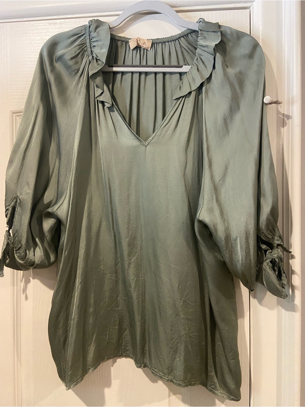 Soft Ruffle V-Neck Tunic in Sage Green